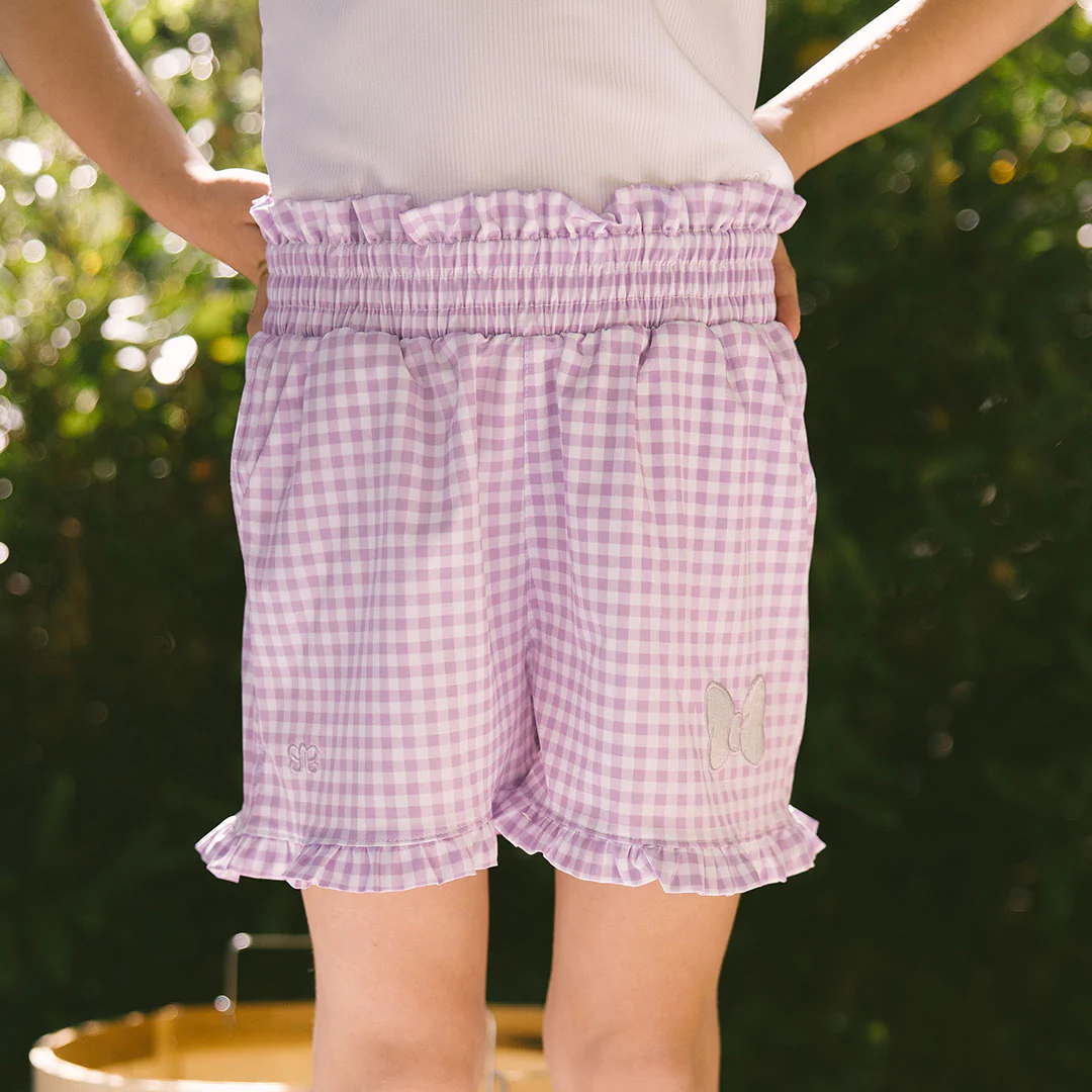 Mini Disney Bow Lake Shorts, Purple Gingham - Image 9