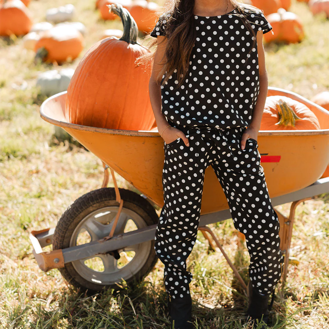 Mini Jumpsuit, Black Polka Dot - Image 3