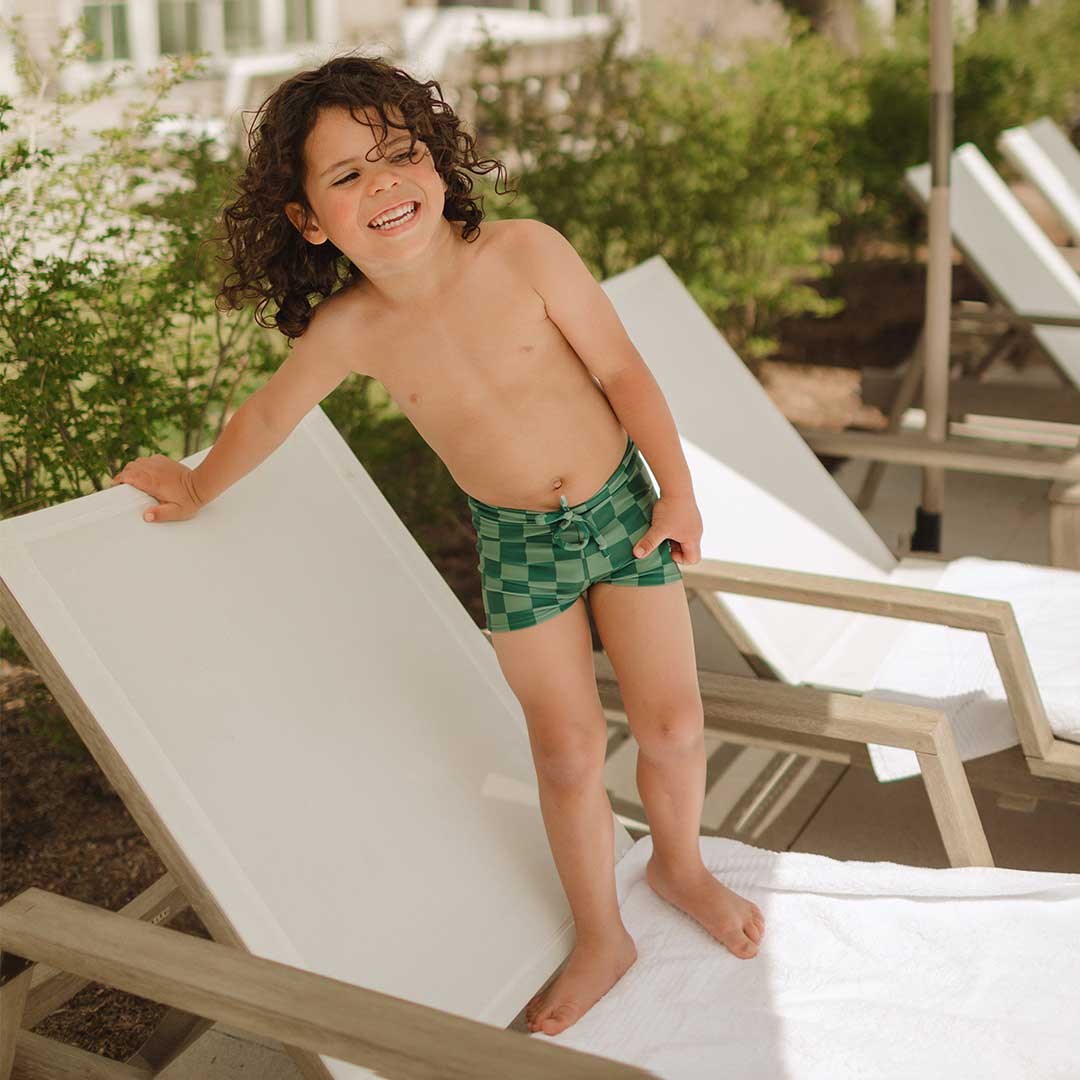 Mini Rash Guard and Shorts Set, Green Check - Image 5