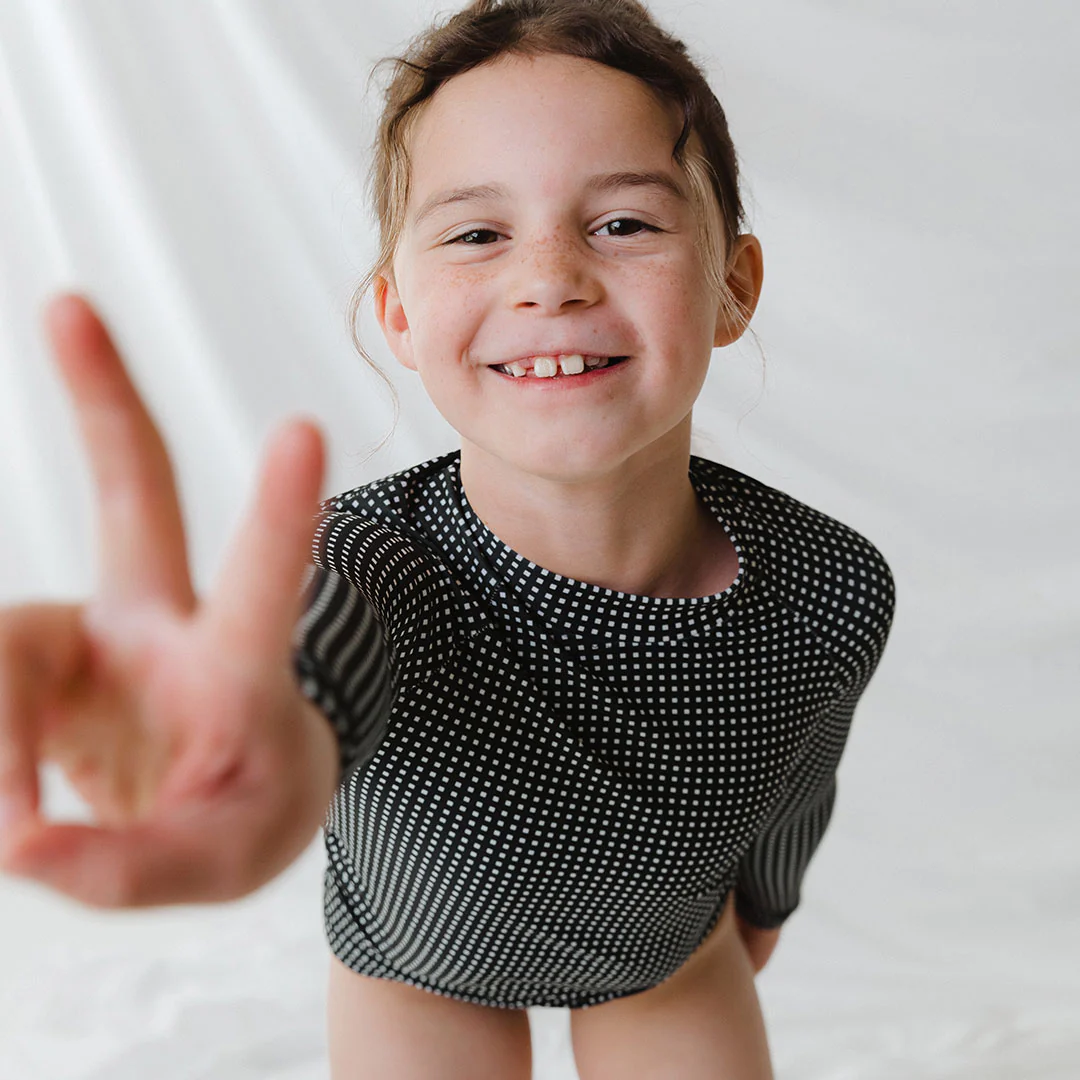 Mini Rash Guard Two-Piece Set, Black Checkers - Image 7