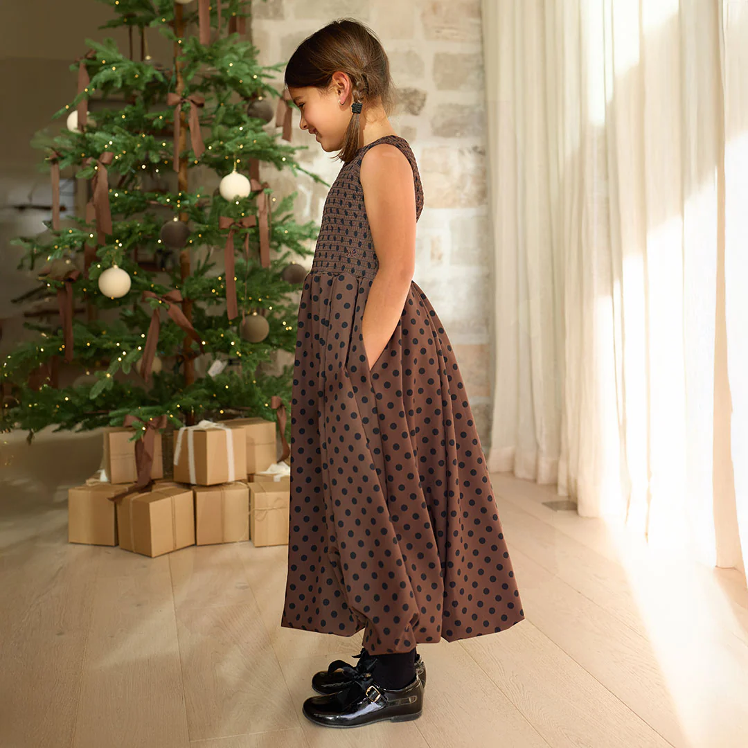 Mini Vienna Bubble Dress, Black/Brown Polka Dot - Image 4