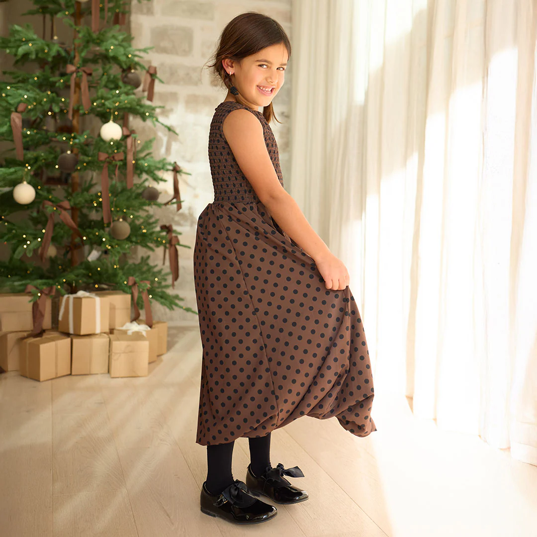 Mini Vienna Bubble Dress, Black/Brown Polka Dot - Image 5