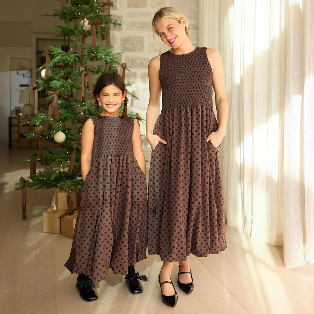 Mini Vienna Bubble Dress, Black/Brown Polka Dot - Image 6