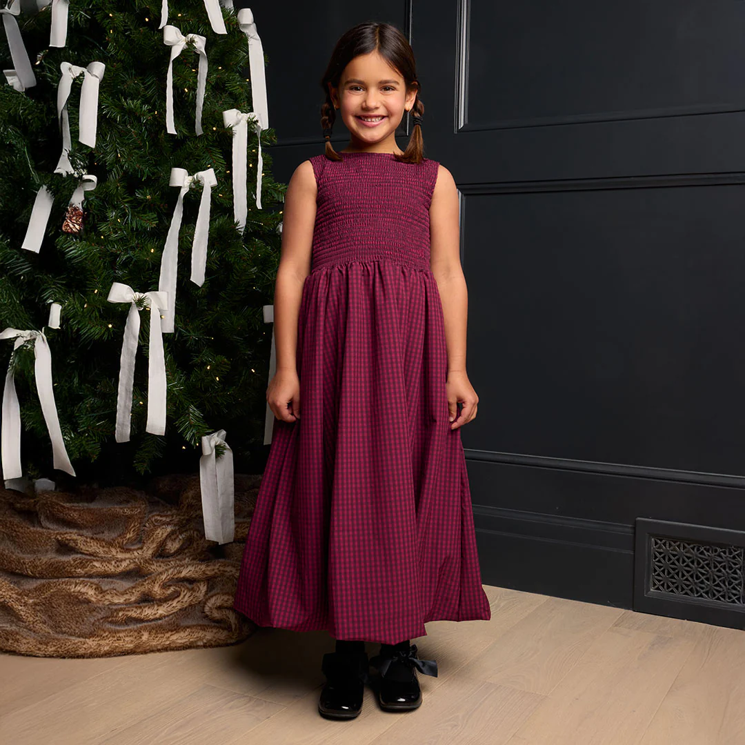 Mini Vienna Bubble Dress, Burgundy Gingham