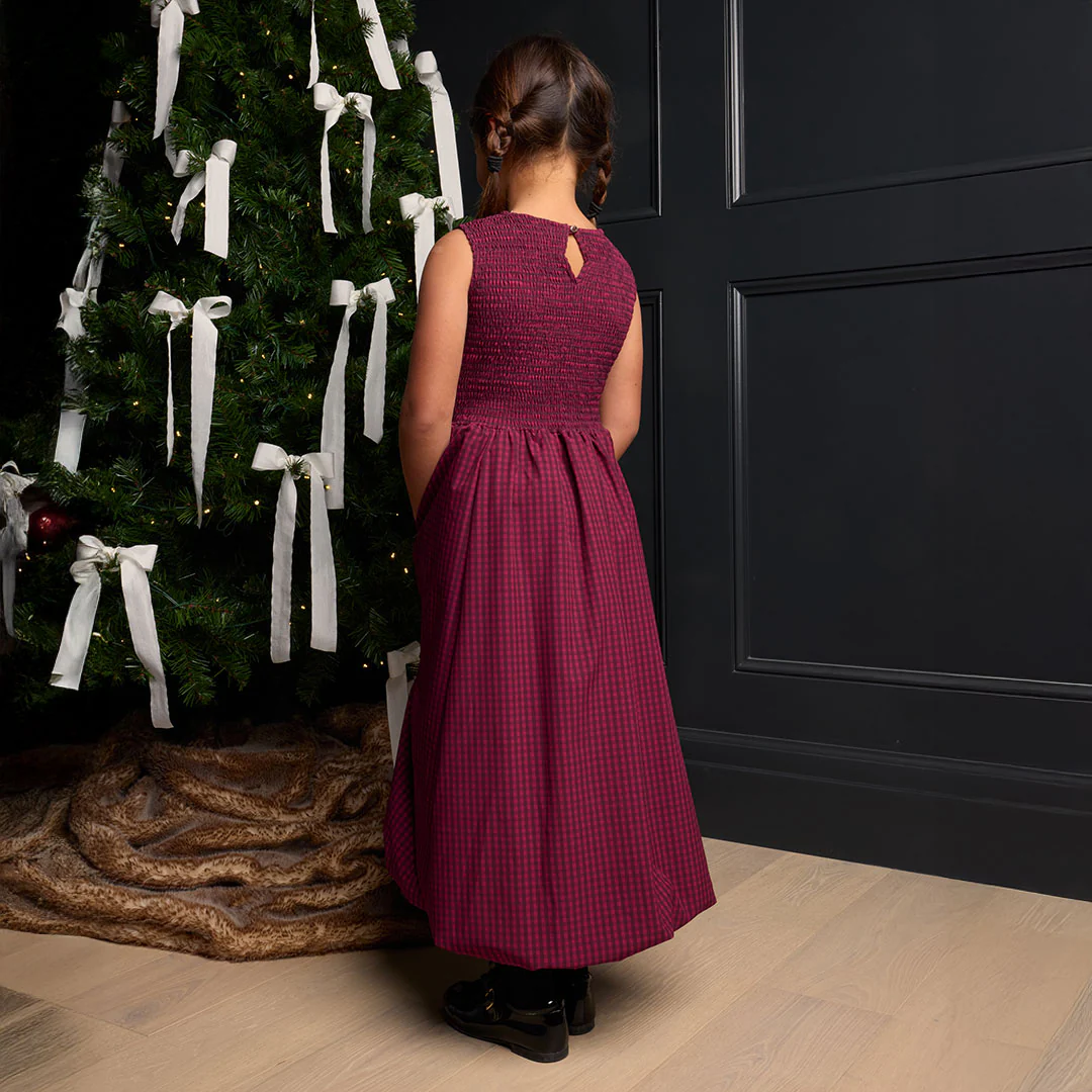 Mini Vienna Bubble Dress, Burgundy Gingham - Image 2