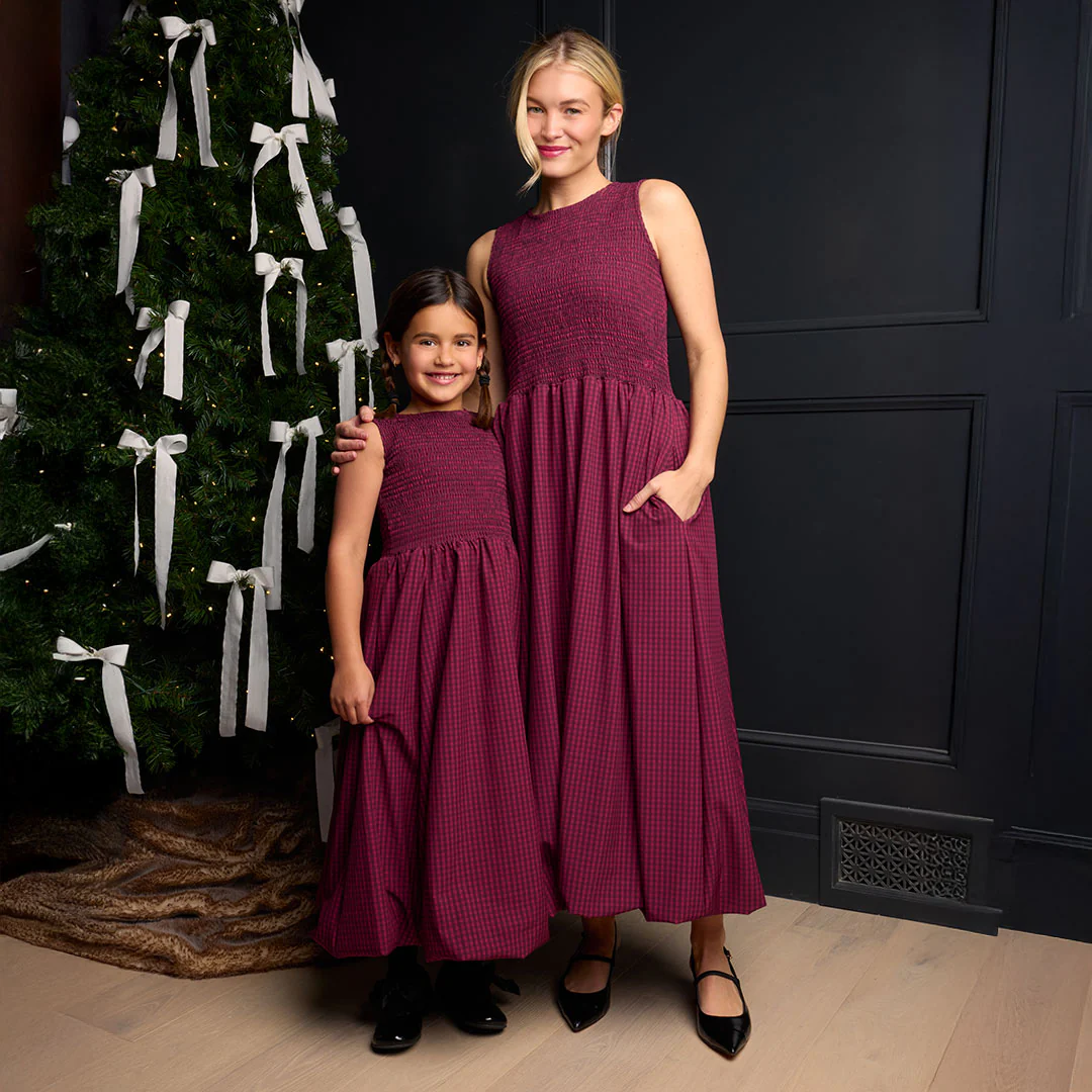Mini Vienna Bubble Dress, Burgundy Gingham - Image 4