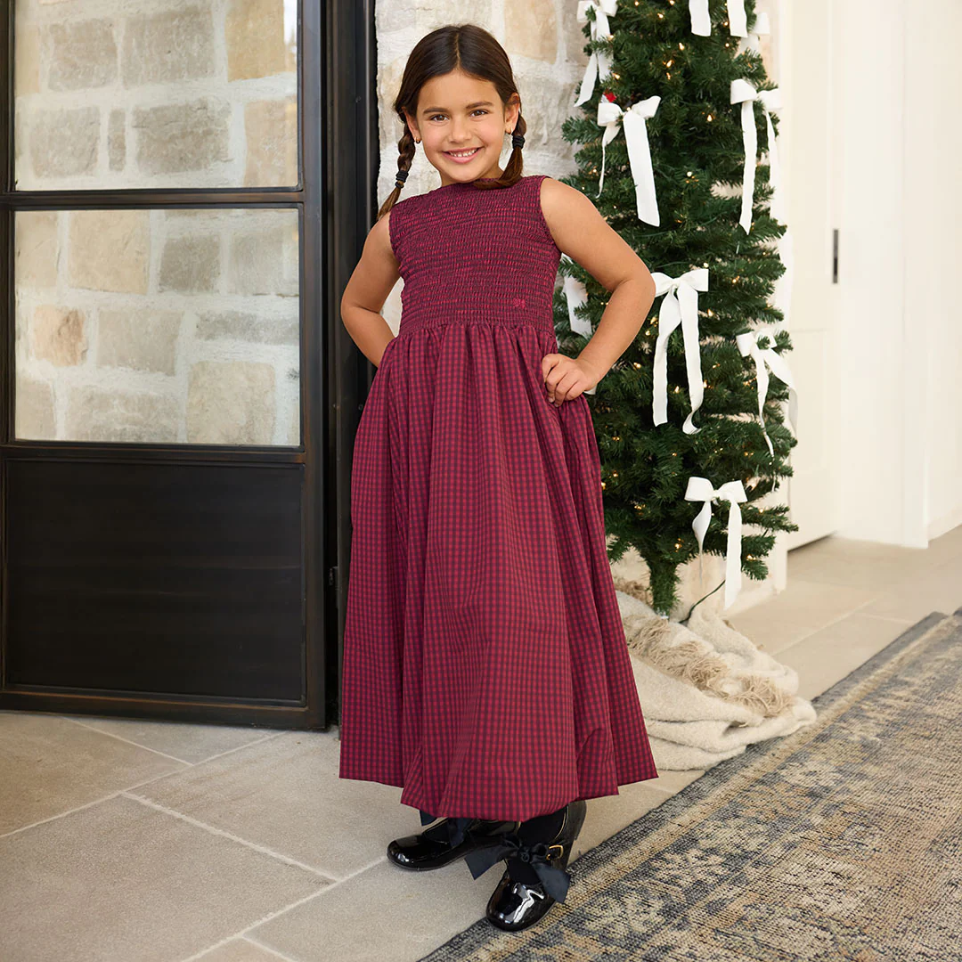 Mini Vienna Bubble Dress, Burgundy Gingham - Image 5