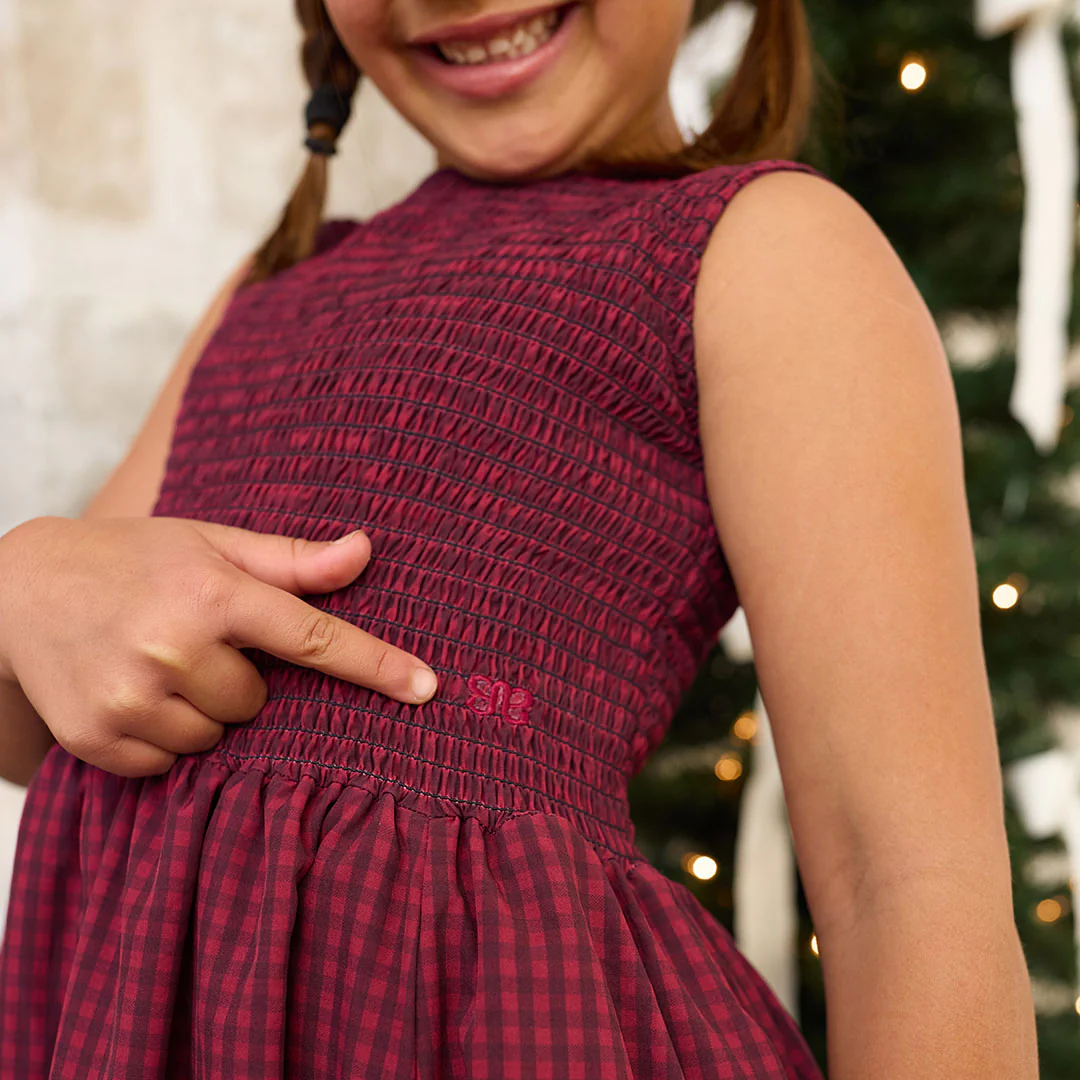 Mini Vienna Bubble Dress, Burgundy Gingham - Image 7
