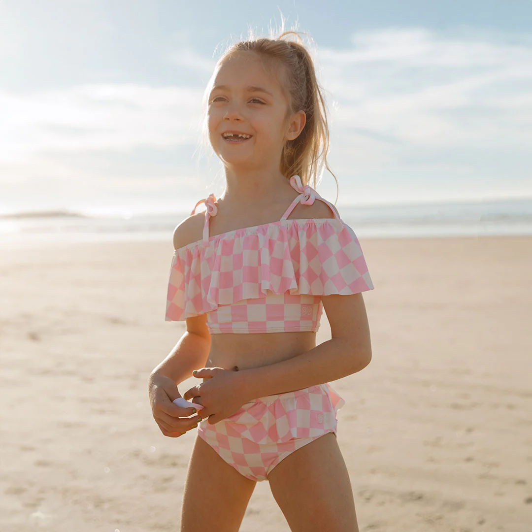 Mini Wave Petal Two-Piece Set, Pink Check - Image 3