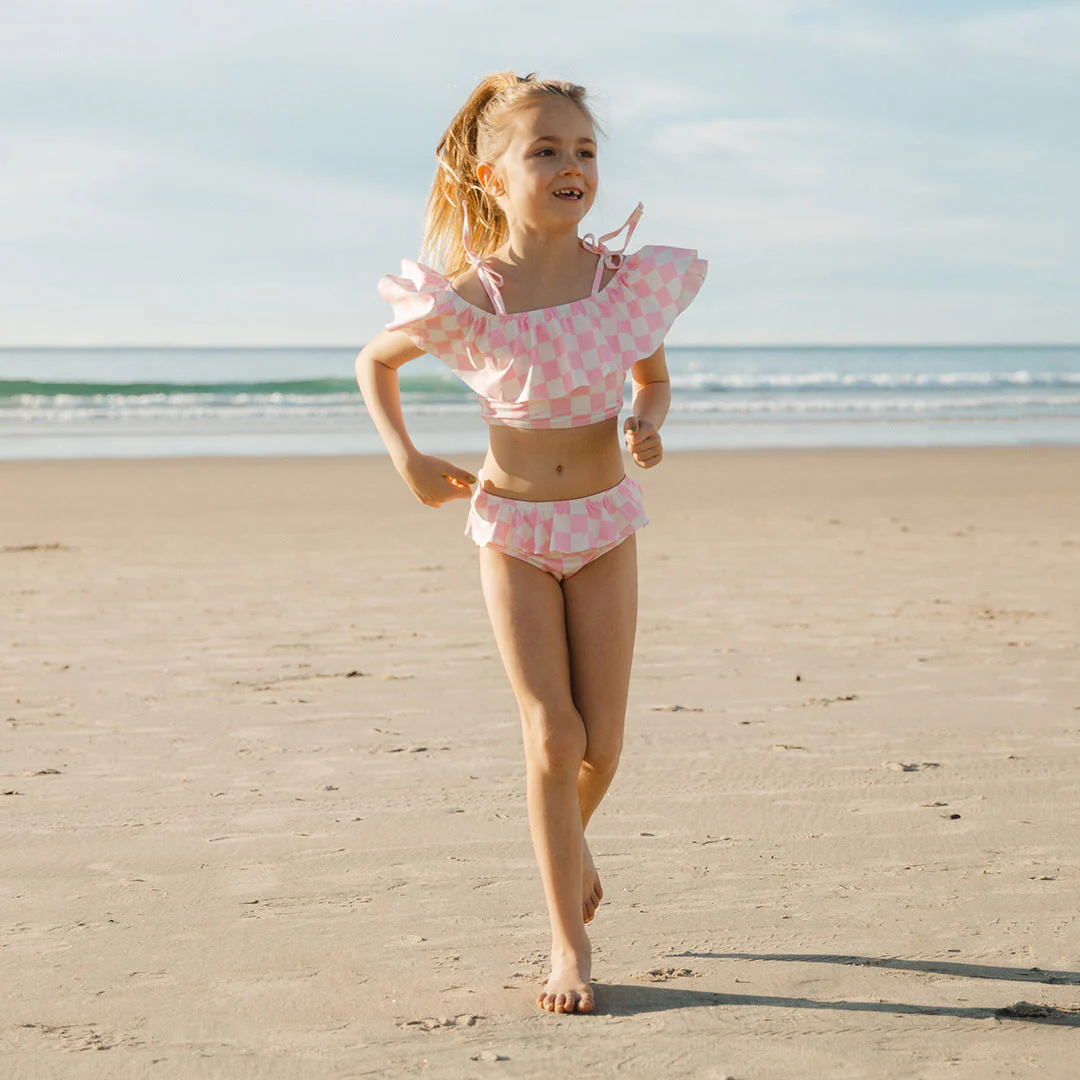 Mini Wave Petal Two-Piece Set, Pink Check - Image 5