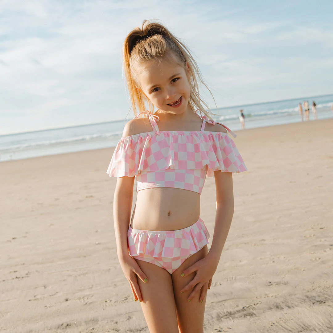 Mini Wave Two-Piece Set, Pink Check