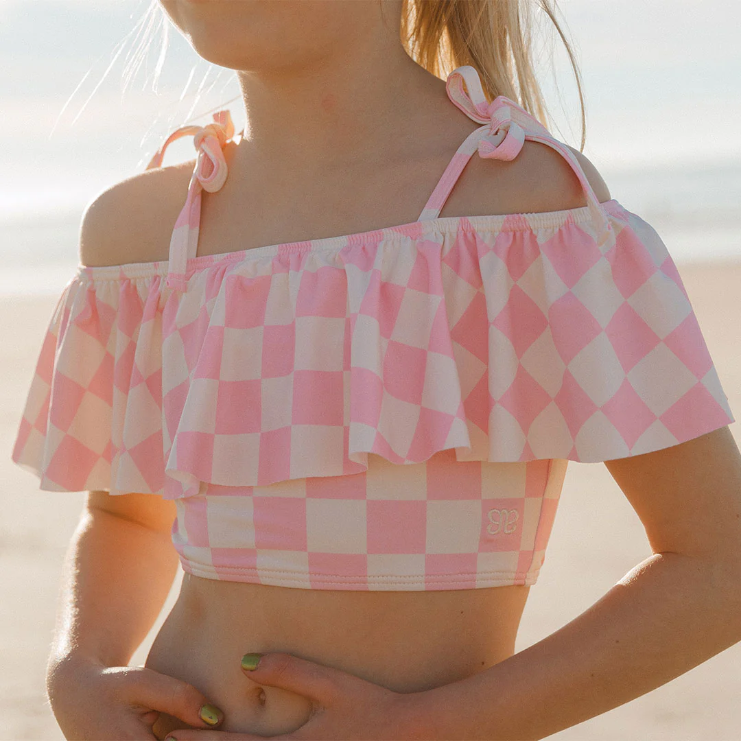 Mini Wave Two-Piece Set, Pink Check - Image 2