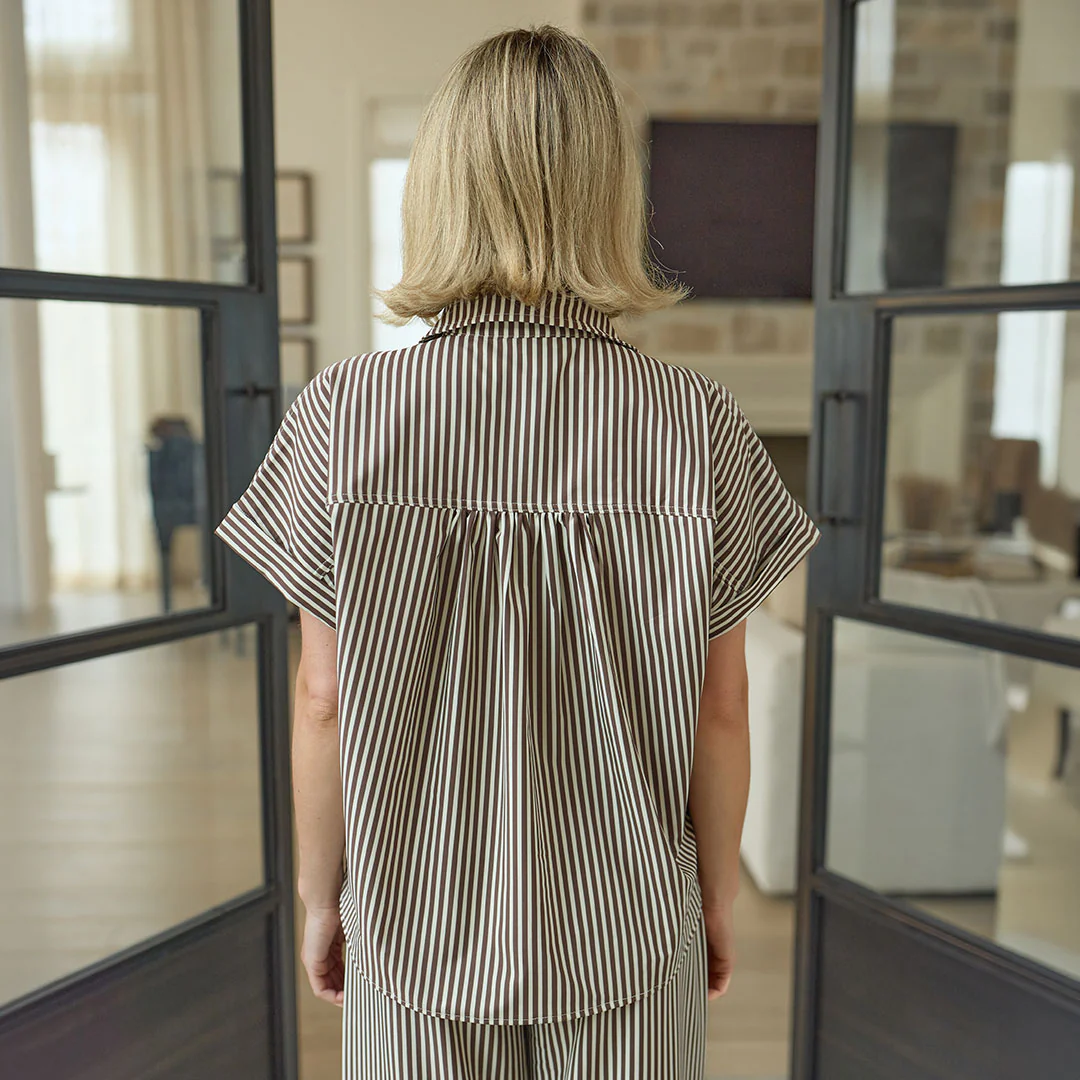 Nikki Button Down, Cream Cocoa Stripe - Image 12