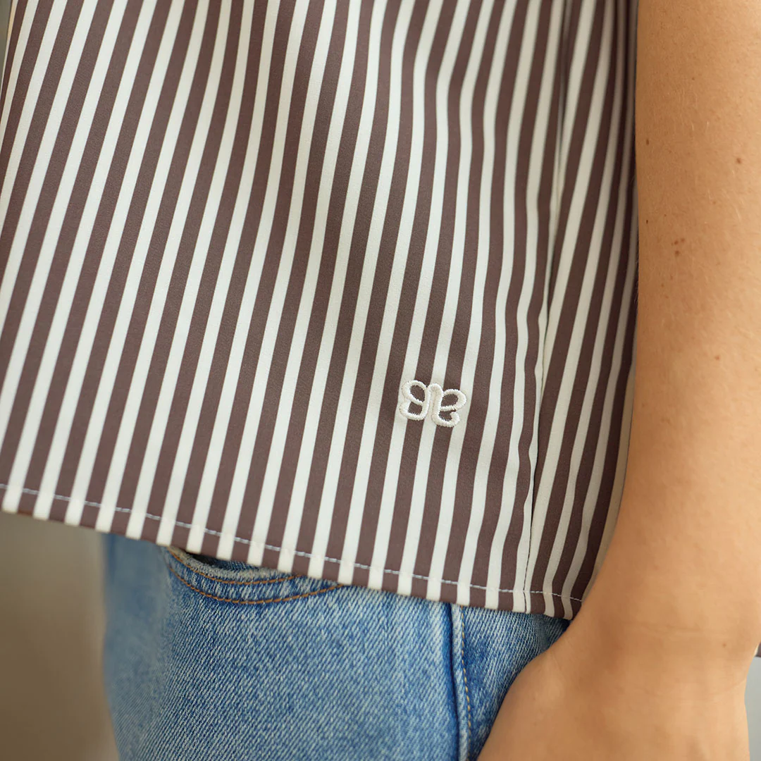 Nikki Button Down, Cream Cocoa Stripe - Image 5