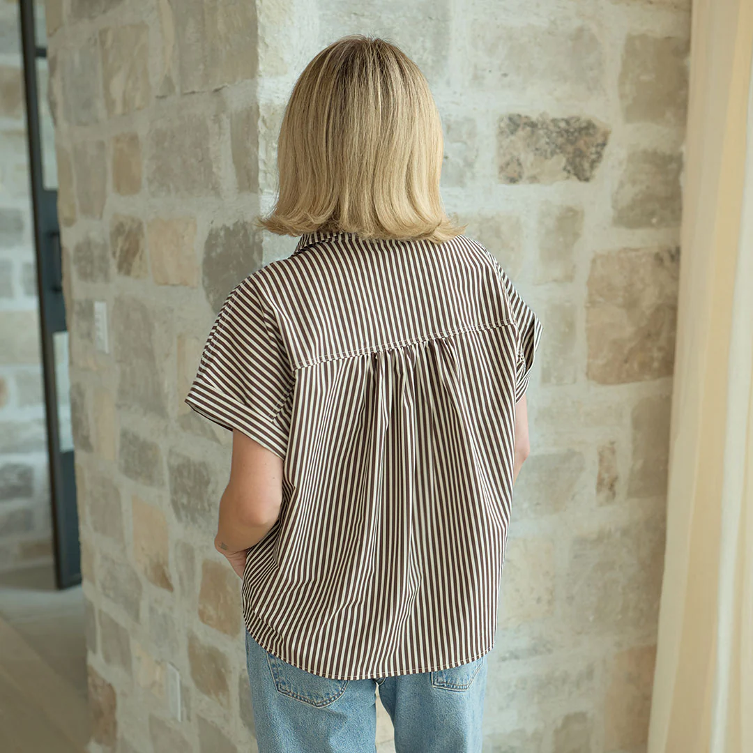 Nikki Button Down, Cream Cocoa Stripe - Image 6