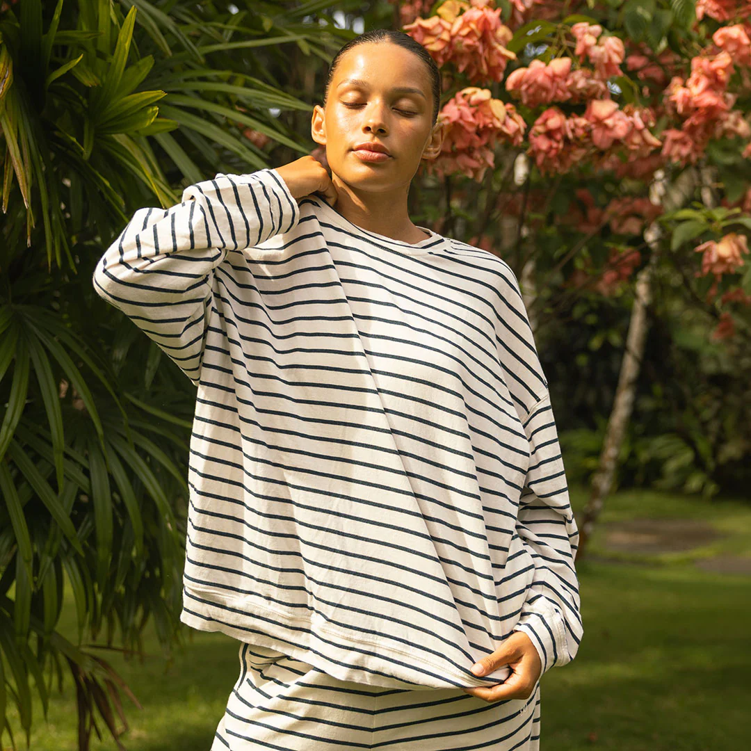 Oversized Jersey Crew, Navy Stripe - Image 2