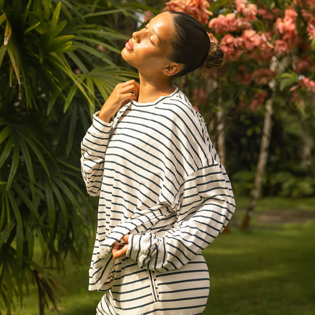 Oversized Jersey Crew, Navy Stripe - Image 3
