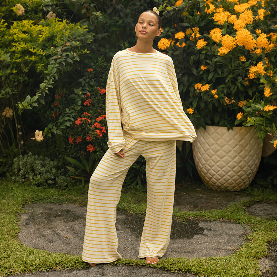 Oversized Jersey Crew, Yellow Stripe