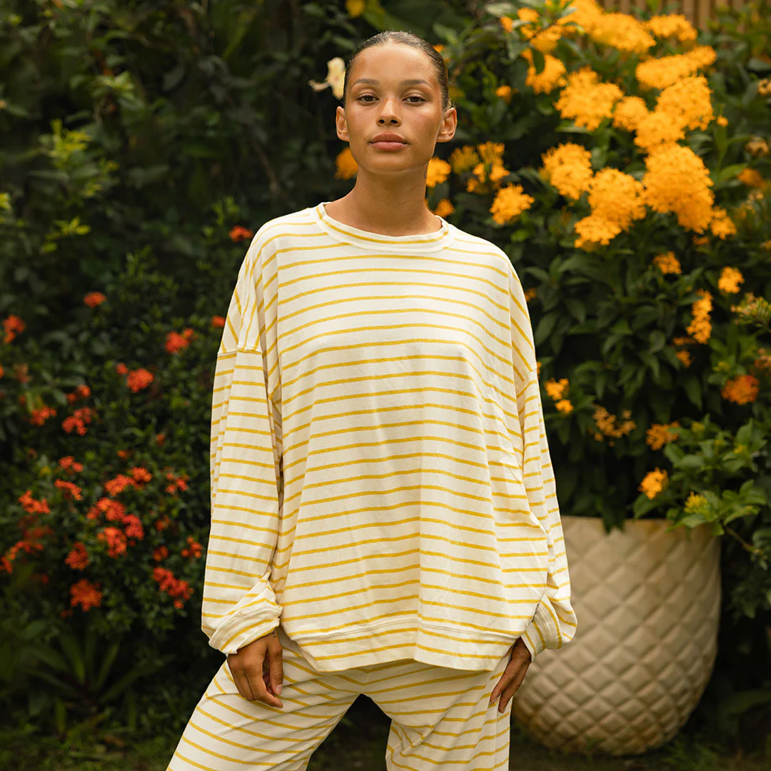 Oversized Jersey Crew, Yellow Stripe - Image 2
