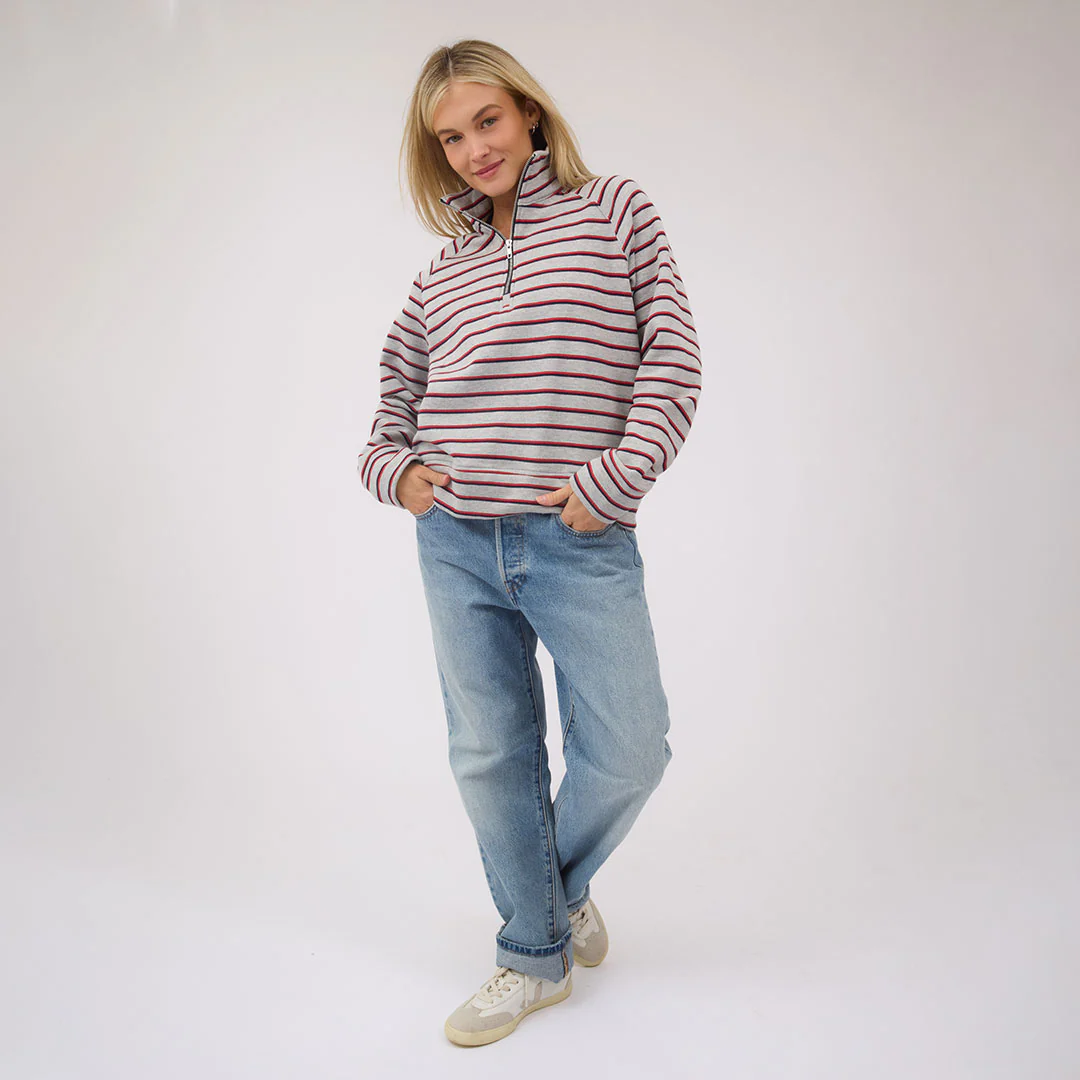 Oxford Fleece Zip-Up, Grey Stripe - Image 2