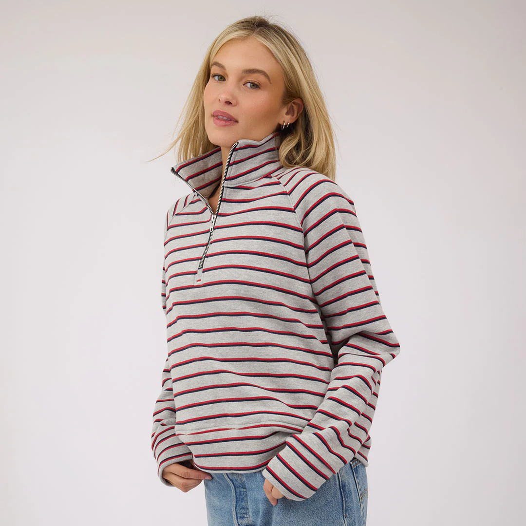 Oxford Fleece Zip-Up, Grey Stripe - Image 3