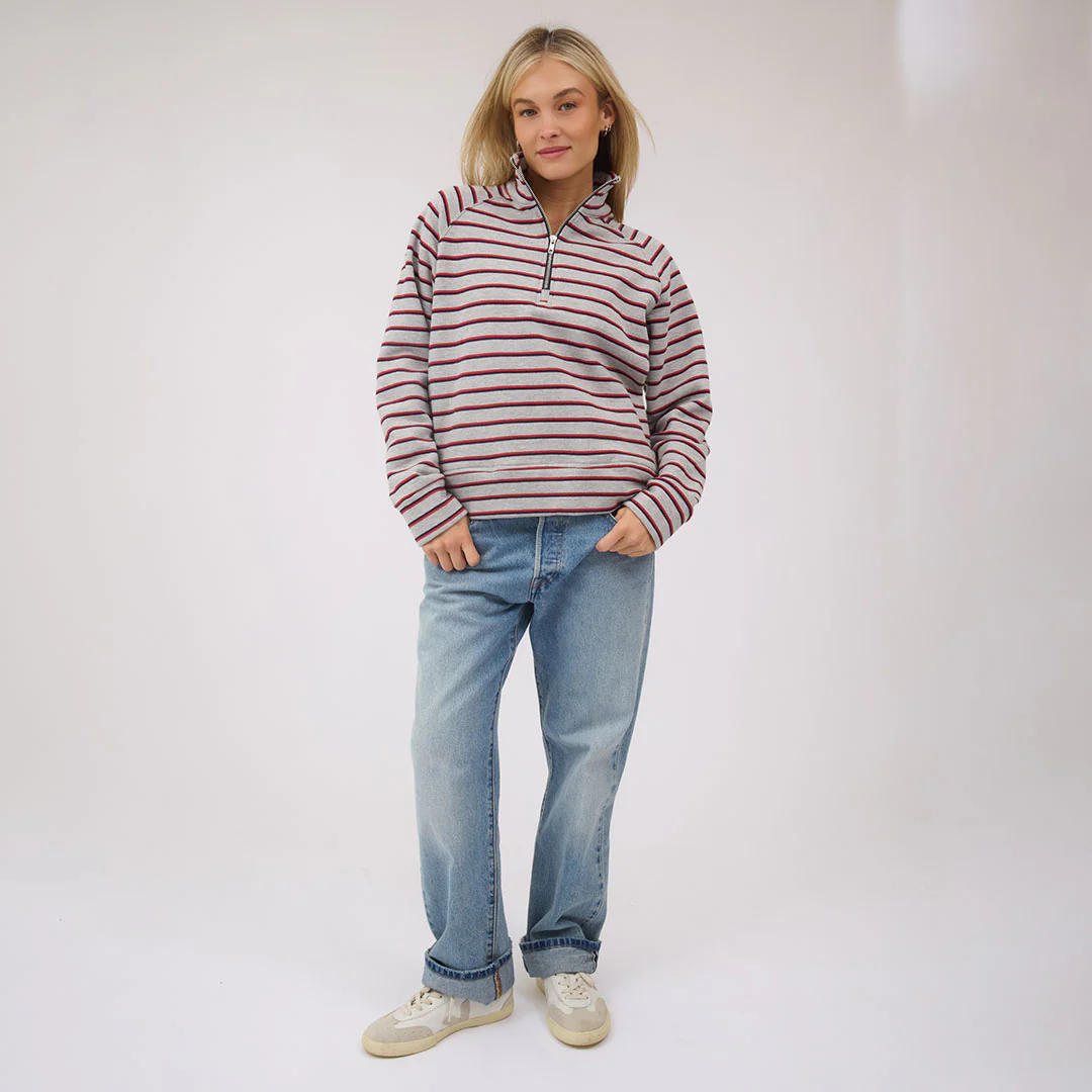 Oxford Fleece Zip-Up, Grey Stripe - Image 8