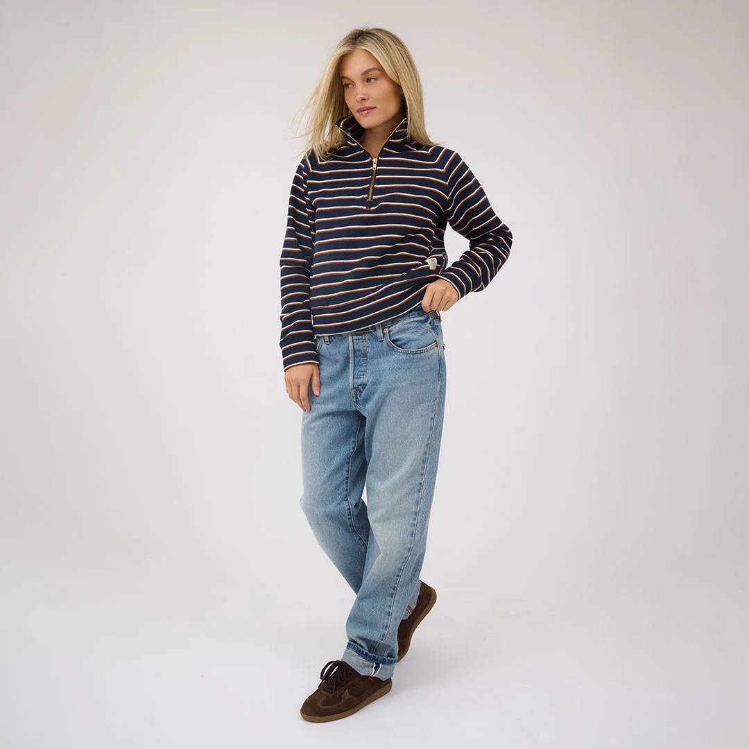 Oxford Fleece Zip-Up, Navy Stripe - Image 2