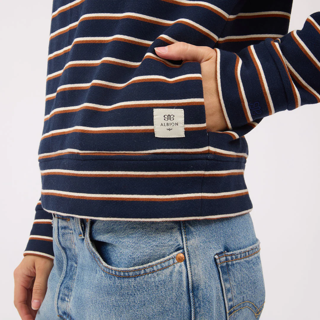 Oxford Fleece Zip-Up, Navy Stripe - Image 6