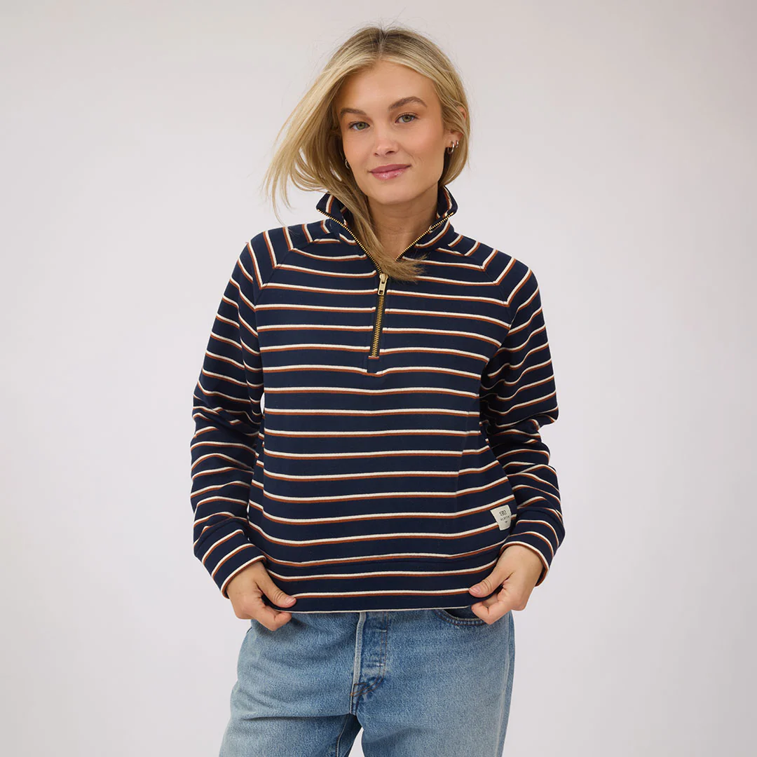 Oxford Fleece Zip-Up, Navy Stripe - Image 7