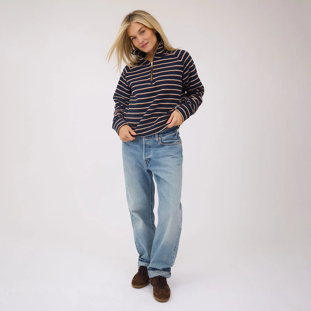 Oxford Fleece Zip-Up, Navy Stripe - Image 8