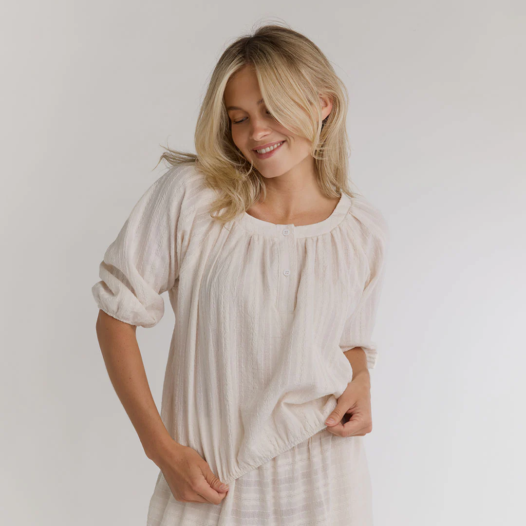 Peasant Top 3/4 Sleeve, White - Image 2