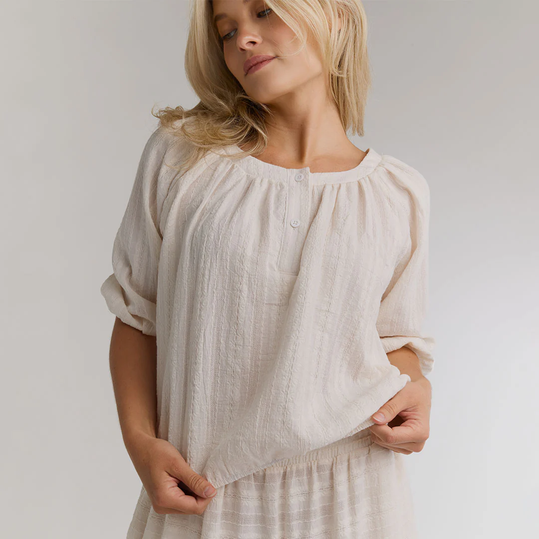 Peasant Top 3/4 Sleeve, White - Image 3