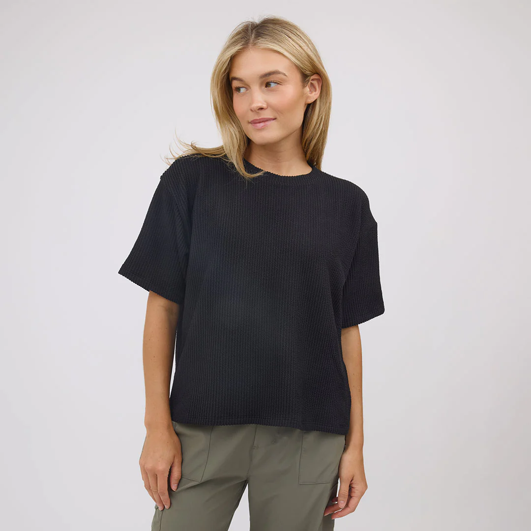Perfect Oversized Ribbed Tee, Black - Image 4