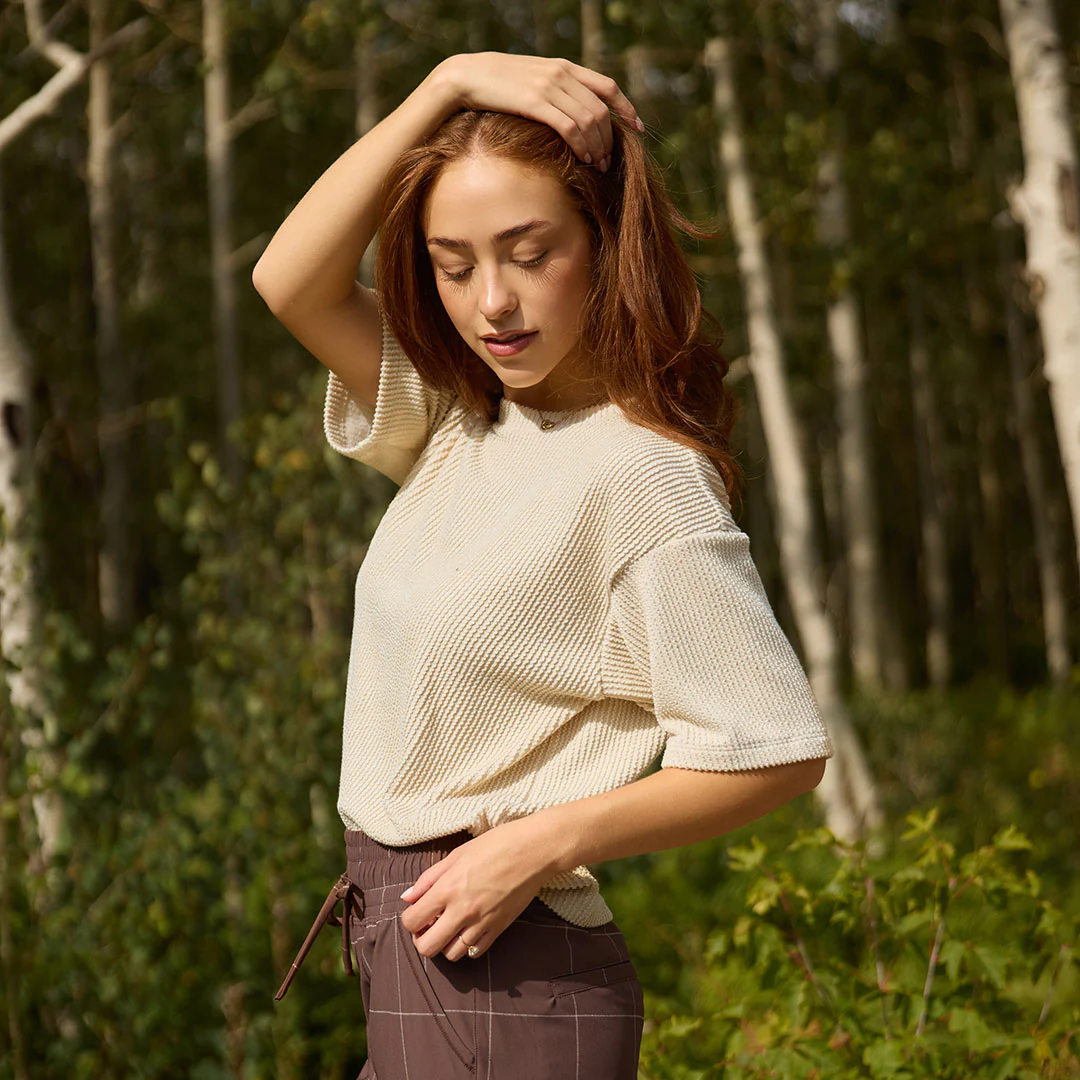 Perfect Oversized Ribbed Tee, Cream - Image 3