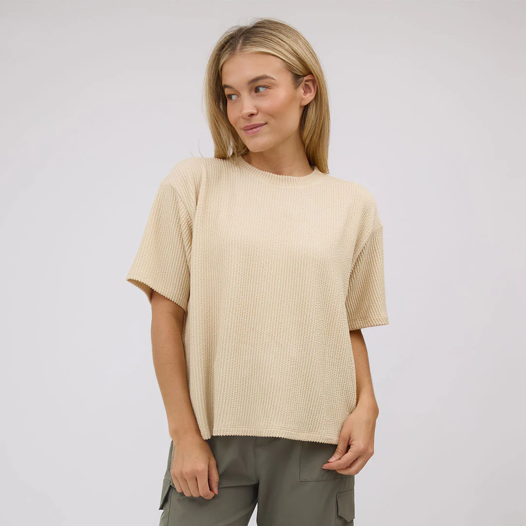 Perfect Oversized Ribbed Tee, Cream - Image 5