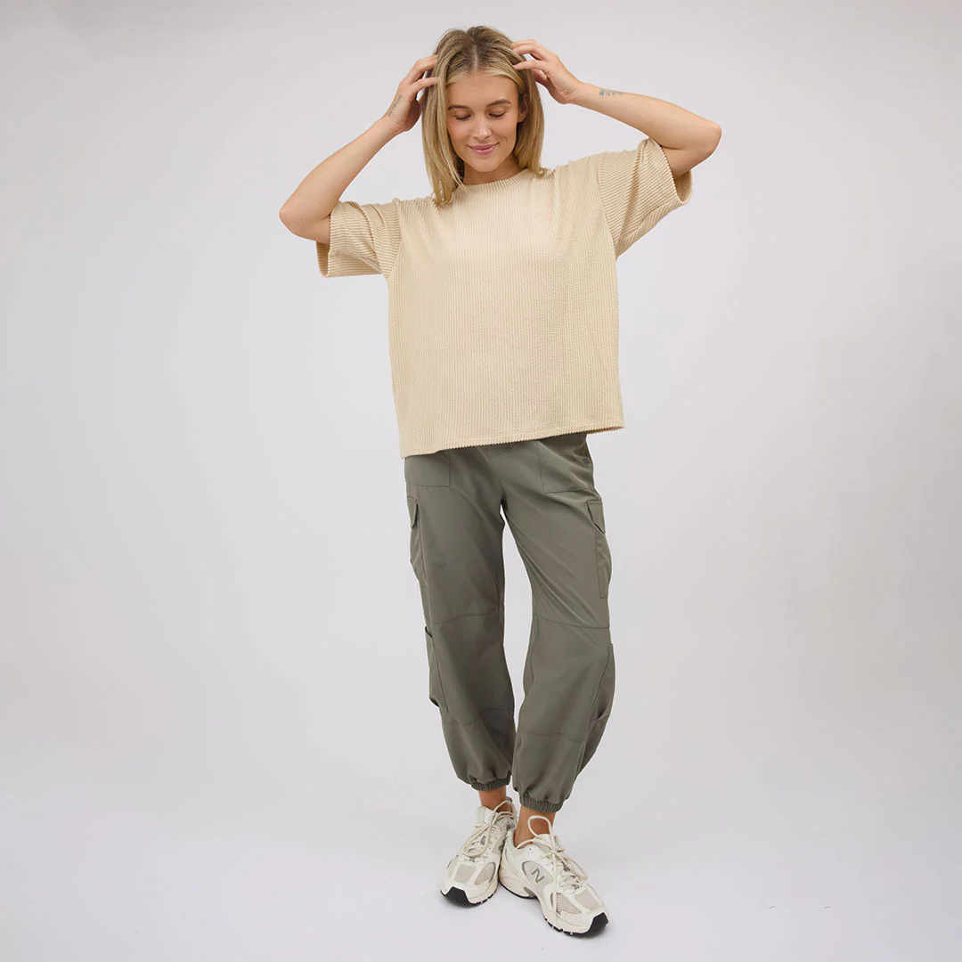 Perfect Oversized Ribbed Tee, Cream - Image 6