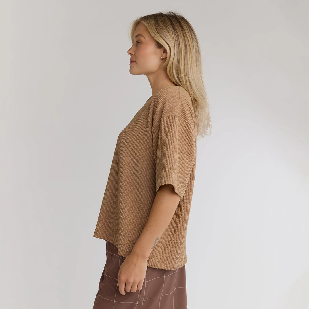 Perfect Oversized Ribbed Tee, Mocha - Image 3