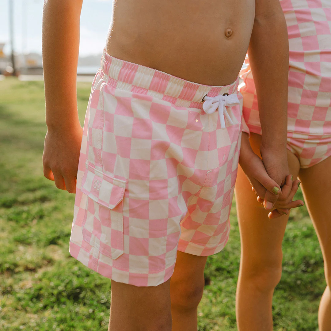 Pink Check Jr. Swim Trunks - Image 2
