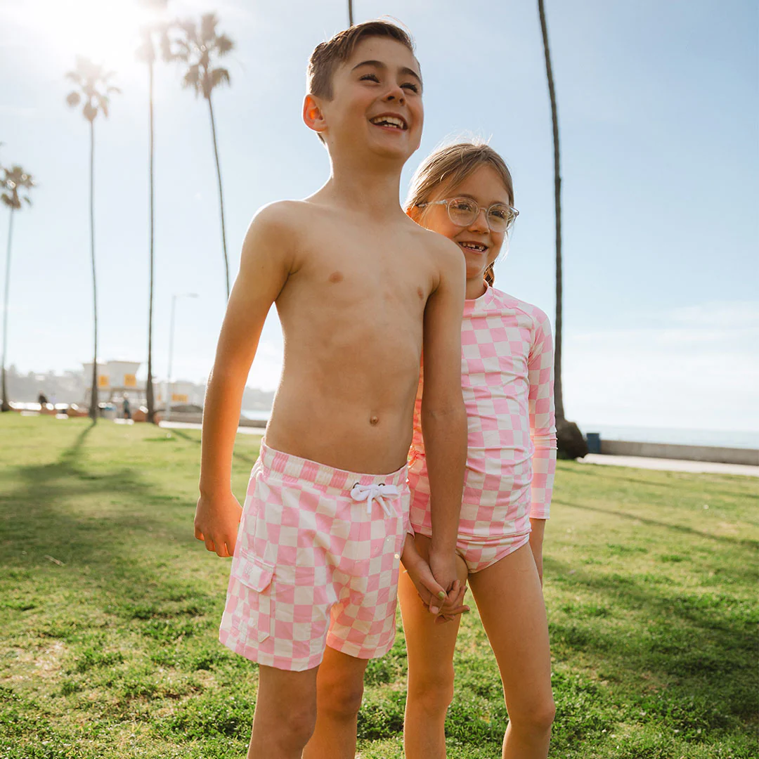 Pink Check Jr. Swim Trunks - Image 4