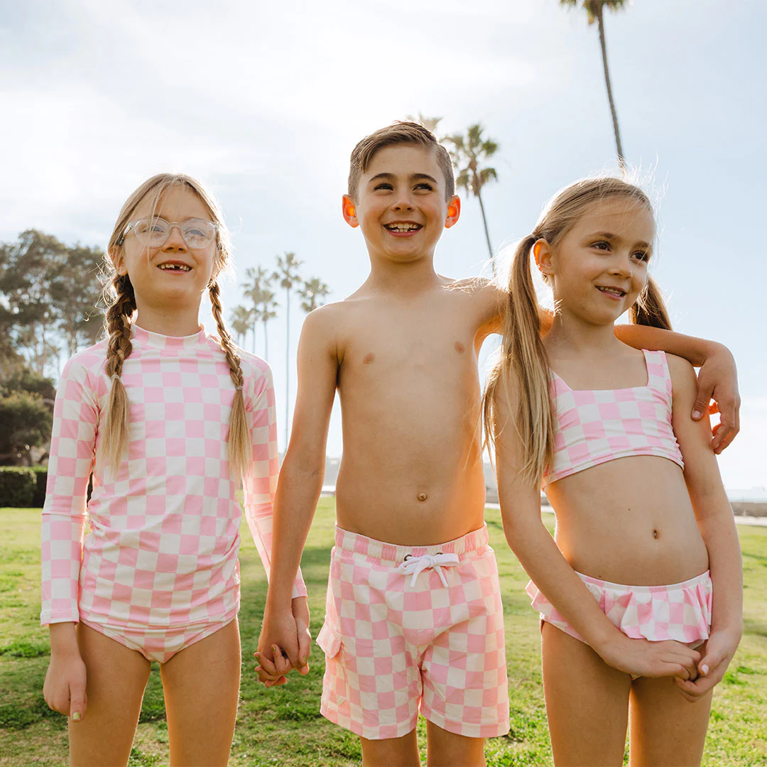 Pink Check Jr. Swim Trunks - Image 6