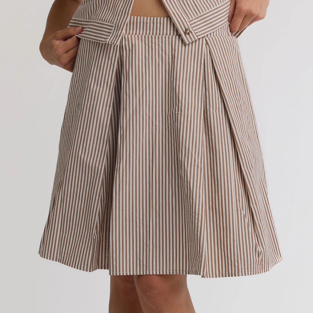 Pleated Skirt, Brown and White Stripe - Image 2