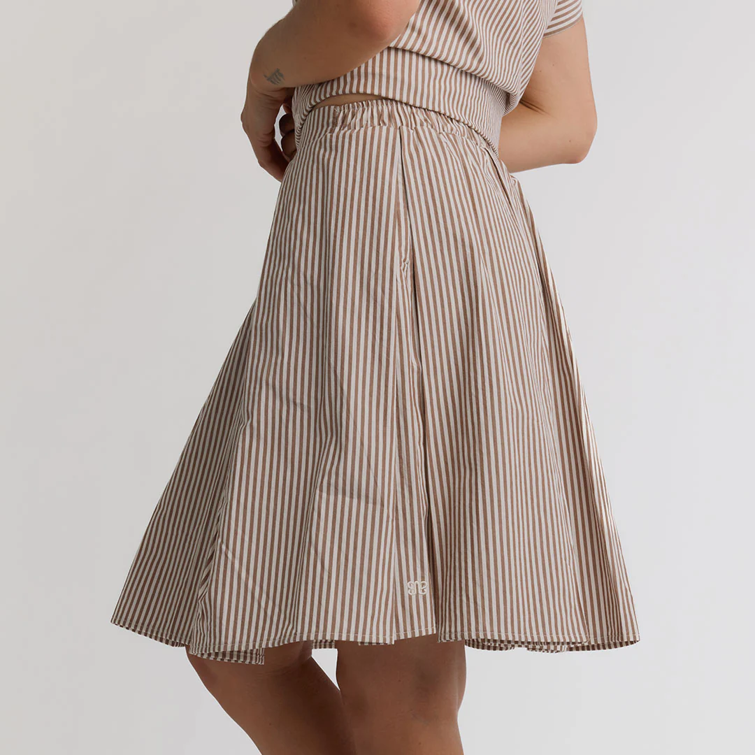 Pleated Skirt, Brown and White Stripe - Image 3