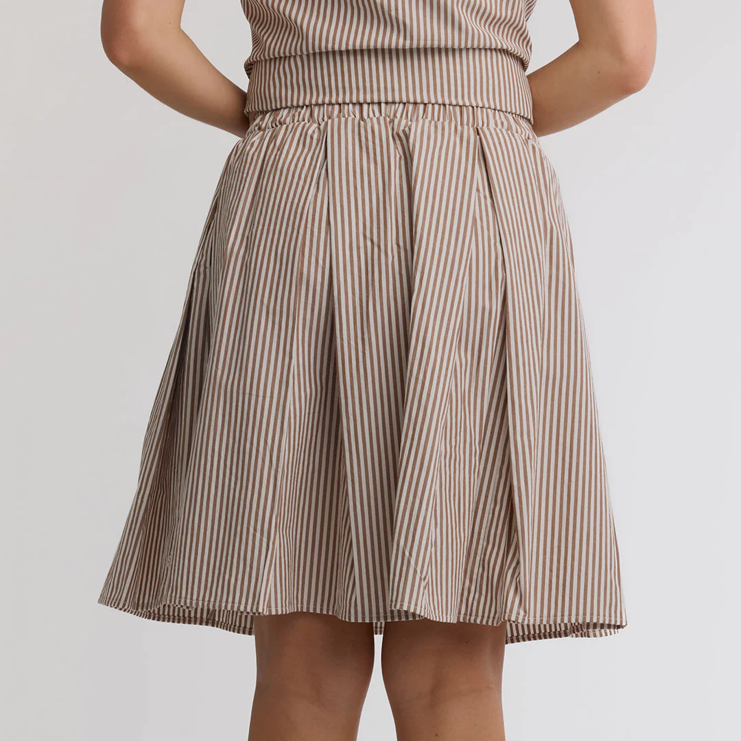 Pleated Skirt, Brown and White Stripe - Image 4