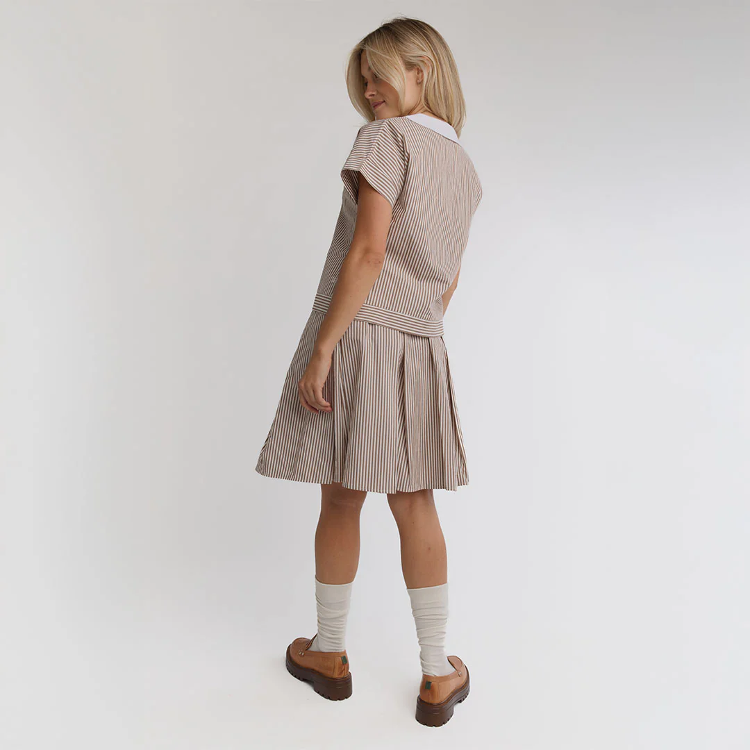 Pleated Skirt, Brown and White Stripe - Image 5