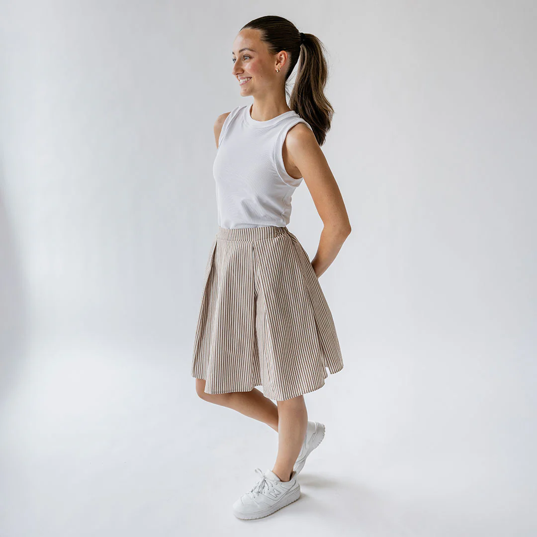 Pleated Skirt, Brown and White Stripe - Image 6
