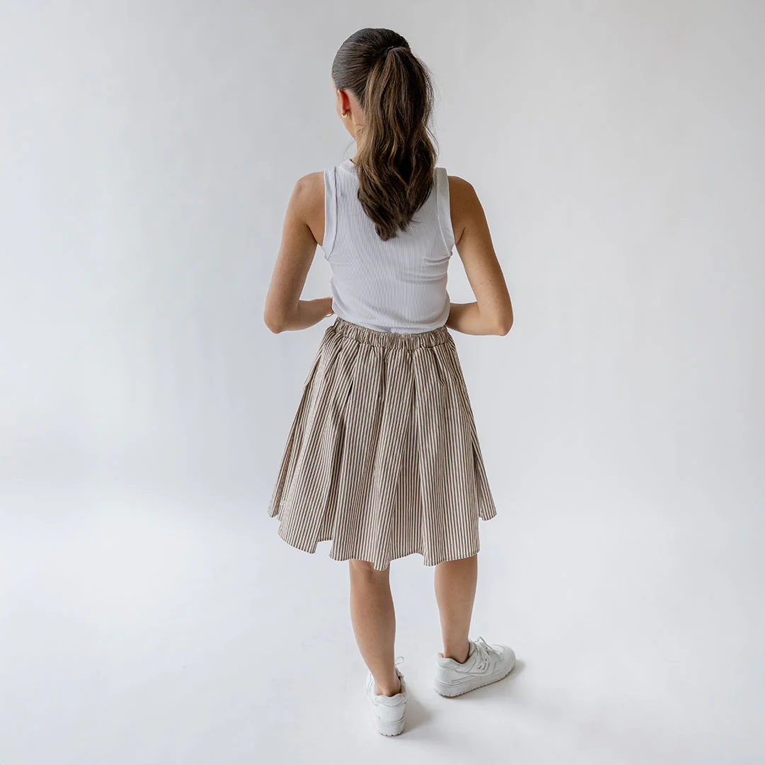 Pleated Skirt, Brown and White Stripe - Image 7