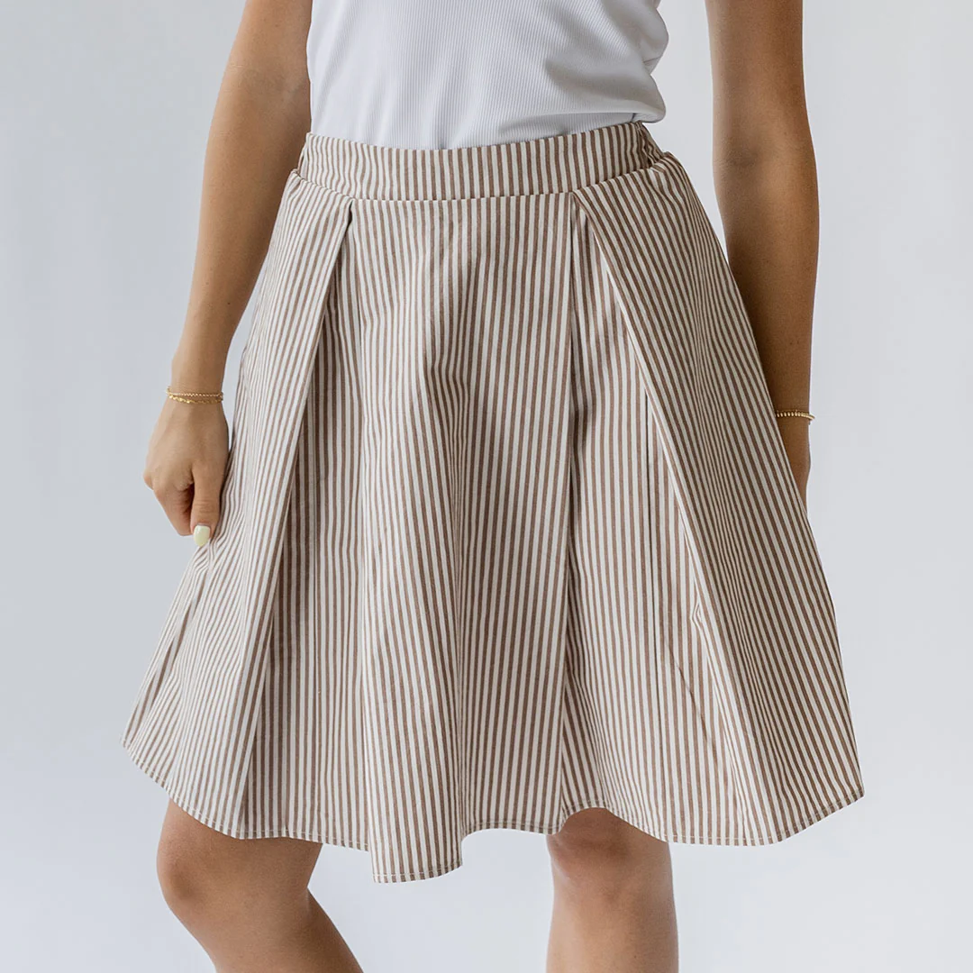 Pleated Skirt, Brown and White Stripe - Image 8
