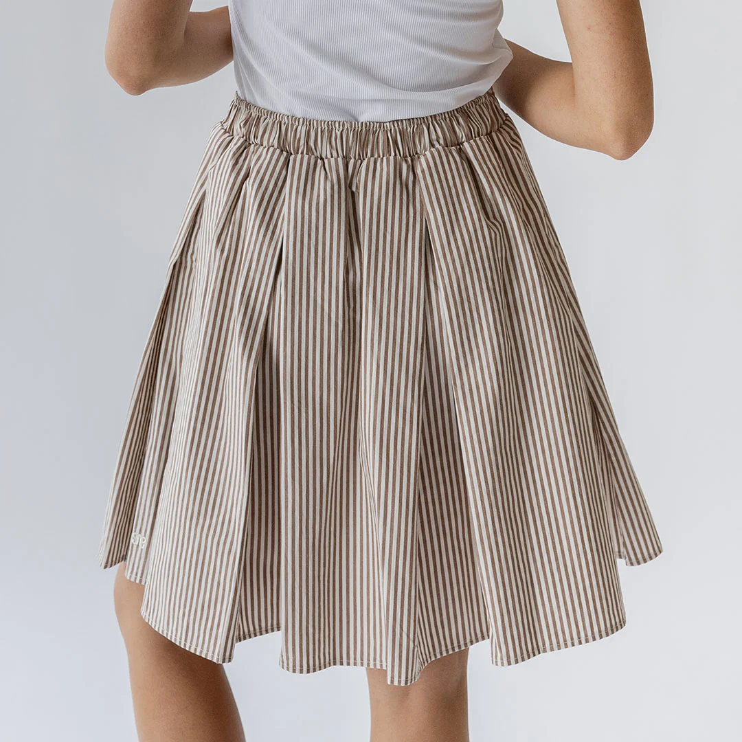 Pleated Skirt, Brown and White Stripe - Image 9