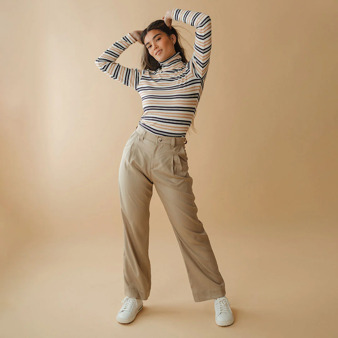 Pleated Trouser, Brown Cotton - Image 4