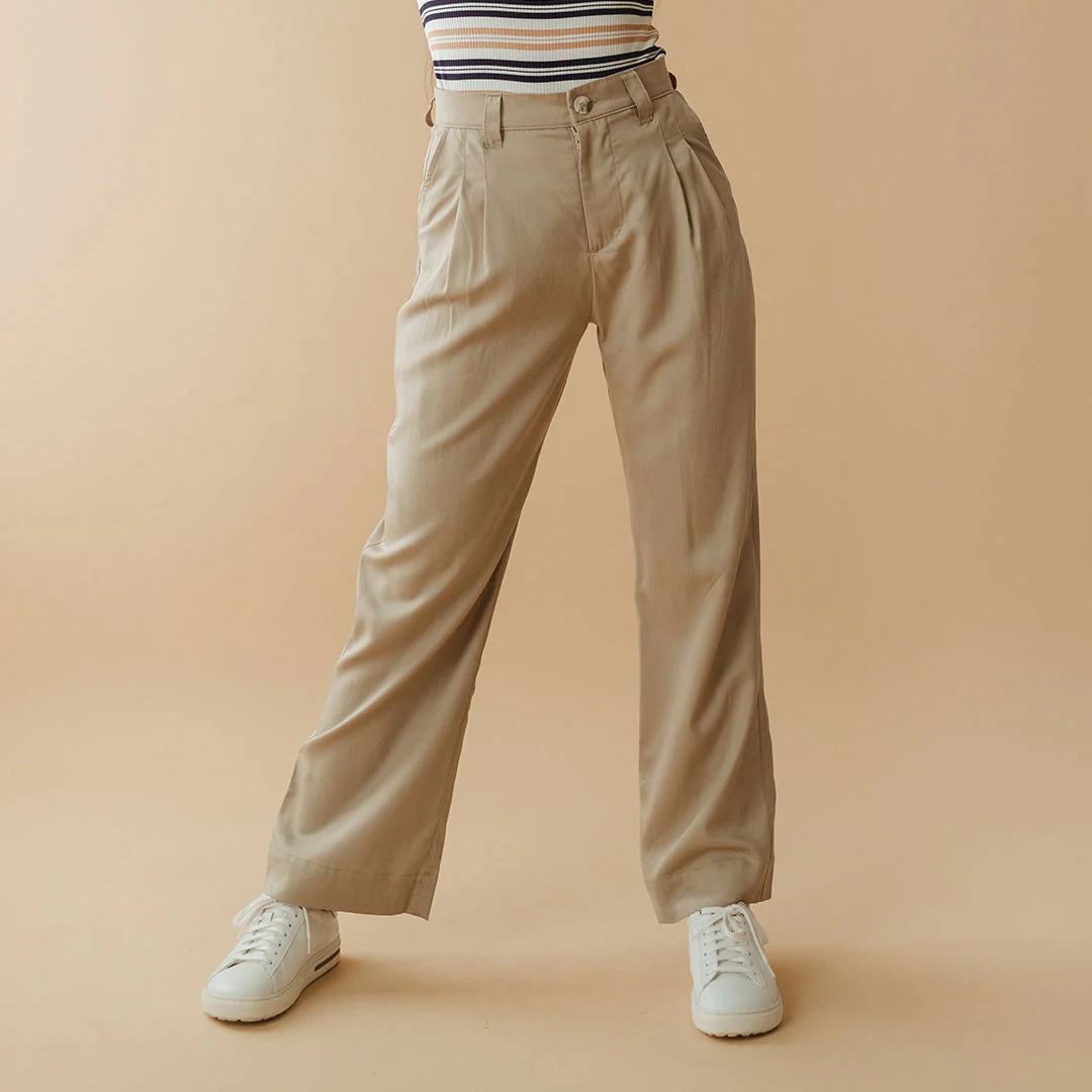 Pleated Trouser, Brown Cotton - Image 5